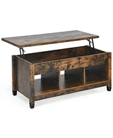 Lift Top Coffee Table w/ Hidden Compartment and Storage Shelves