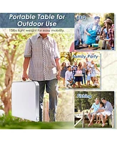 Costway Adjustable Camping Table Aluminum w/ Storage Organizer