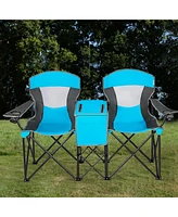 Costway Portable Folding Camping Canopy Chairs w/ Cup Holder Cooler