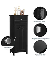 Costway Bathroom Floor Cabinet Wooden Storage Organizer Free-Standing w/ Drawer & Shelf