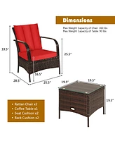 Gymax 3PCS Patio Rattan Conversation Set Outdoor Furniture Set w/Table