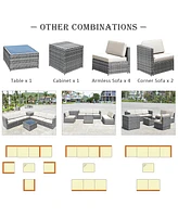 Gymax 8PCS Patio Rattan Sofa Sectional Conversation Furniture Set w/ White Cushion