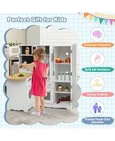 Sugift Wooden Kid's Corner Kitchen Playset with Stove for Toddlers