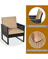 Vebreda 3 Pieces Patio Rattan Bistro Cushioned Furniture Set