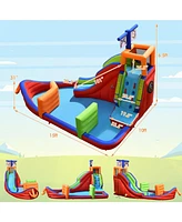 Inolait 6-in-1 Pirate Ship Waterslide Kid Inflatable Castle with Water Guns and 735W Blower