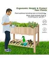 47 Inch Wooden Raised Garden Bed with Bottom Shelf and Bed Liner