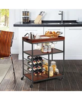 Sugift 3 Tiers Storage Bar Serving Cart with Wine Rack