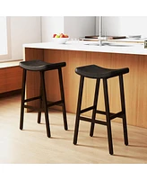 Costway Saddle Bar Stools Set of 2 Height Adjustable Upholstered Saddle Seat & Footrest
