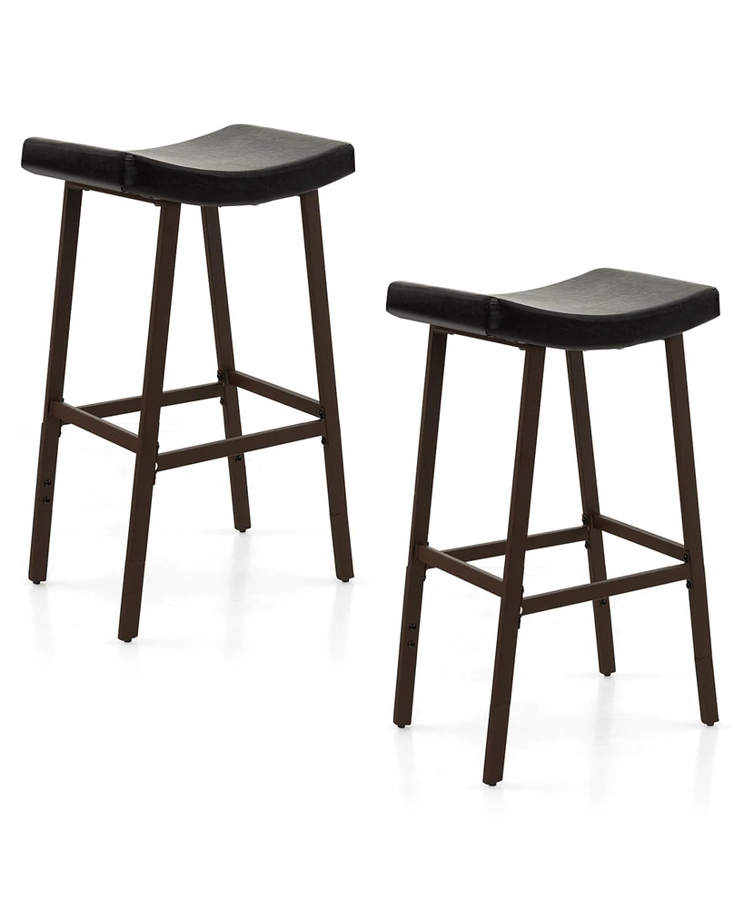 Costway Saddle Bar Stools Set of 2 Height Adjustable Upholstered Saddle Seat & Footrest