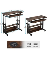 Tribesigns Portable Desk with Power Outlets, Height Adjustable Side Table Sofa Couch Bedside Laptop Computer Cart Usb Charging Ports, Mobile Smal