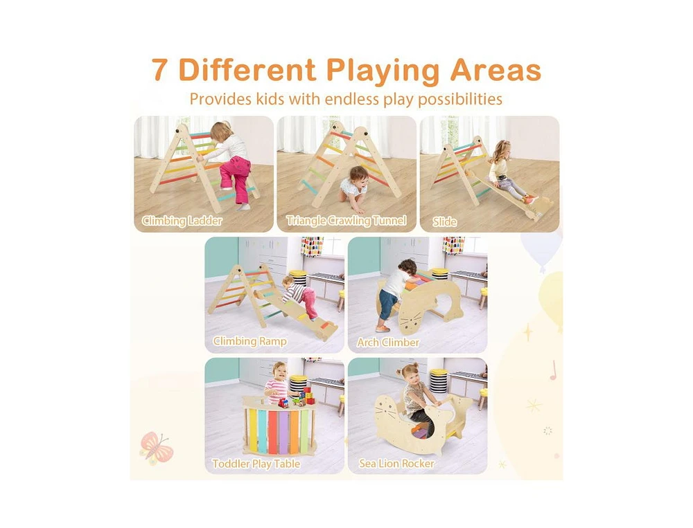 Slickblue 7-in-1 Indoor Climbing Toys for Toddlers with Reversible Ramp