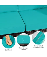 Gymax 6PCS Rattan Outdoor Sectional Sofa Set Patio Furniture Set w/ Turquoise Cushions