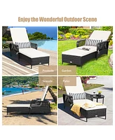 Gymax Set of 2 Adjustable Patio Rattan Lounge Chair Chaise Recliner w/ Cushion & Pillow
