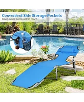 Gymax Folding Chaise Lounge Chair Bed Adjustable Outdoor Patio Beach Camping Recliner Blue