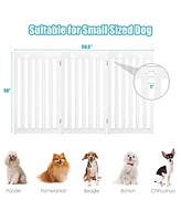 Sugift 36 Inch Folding Wooden Freestanding Pet Gate Dog Gate with 360° Flexible Hinge