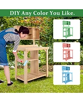 Garden Wooden Potting Table Workstation with Storage Shelf