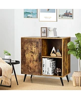 Sugift Mid-century Storage Cabinet with Single Door and Adjustable Shelves