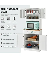 Sugift Kitchen Pantry Cabinet with Wood Top and Hutch