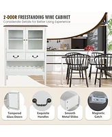 Sugift Sideboard Buffet Cabinet with 2 Tempered Glass Doors