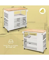 Sugift Kitchen Island Trolley Cart on Wheels with Storage Open Shelves and Drawer