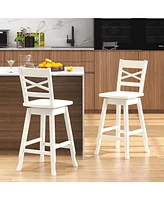 2 Pcs 24" Counter Height Stool Rubber Wood Swivel Bar with Inclined Backrest