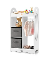 Slickblue Kids Dress up Storage Costume Closet with Mirror and Toy Bins-White