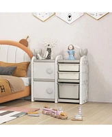 Slickblue 31 Inch Toy Chest and Bookshelf for Toddlers with Enclosed Cabinets and Pull-out Drawers