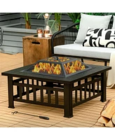 Gymax 32'' 3 in 1 Outdoor Square Fire Pit Table W/ Bbq Grill Rain Cover for Camping