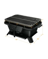 Gymax Heavy Duty Cast Iron Charcoal Grill Tabletop Bbq Grill Stove for Camping Picnic