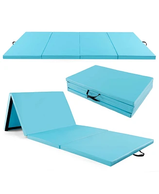 Costway 10' x 4' 2" 4-Panel Folding Exercise Mat with Carrying Handles for Gym Yoga Black
