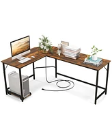 Costway L-shaped Gaming Desk Computer Desk with Cpu Stand Power Outlets