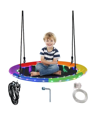 Costway 40'' Saucer Tree Swing 660 Lbs for Kids Adults Outdoor with Led Lights