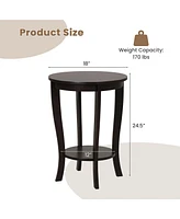 2-Tier End Table 18'' Round Compact Sofa Side Nightstand with Storage Shelf