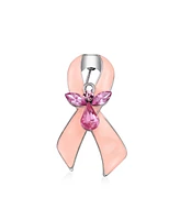 Bling Jewelry Empowerment Protective Guardian Angel Crystal f Pink Ribbon Survivor Brooch Pin Awareness For Women Enamel Silver Plated 3 Pack