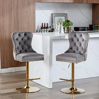 Gray Velvet Swivel Bar Stools, Set of 2