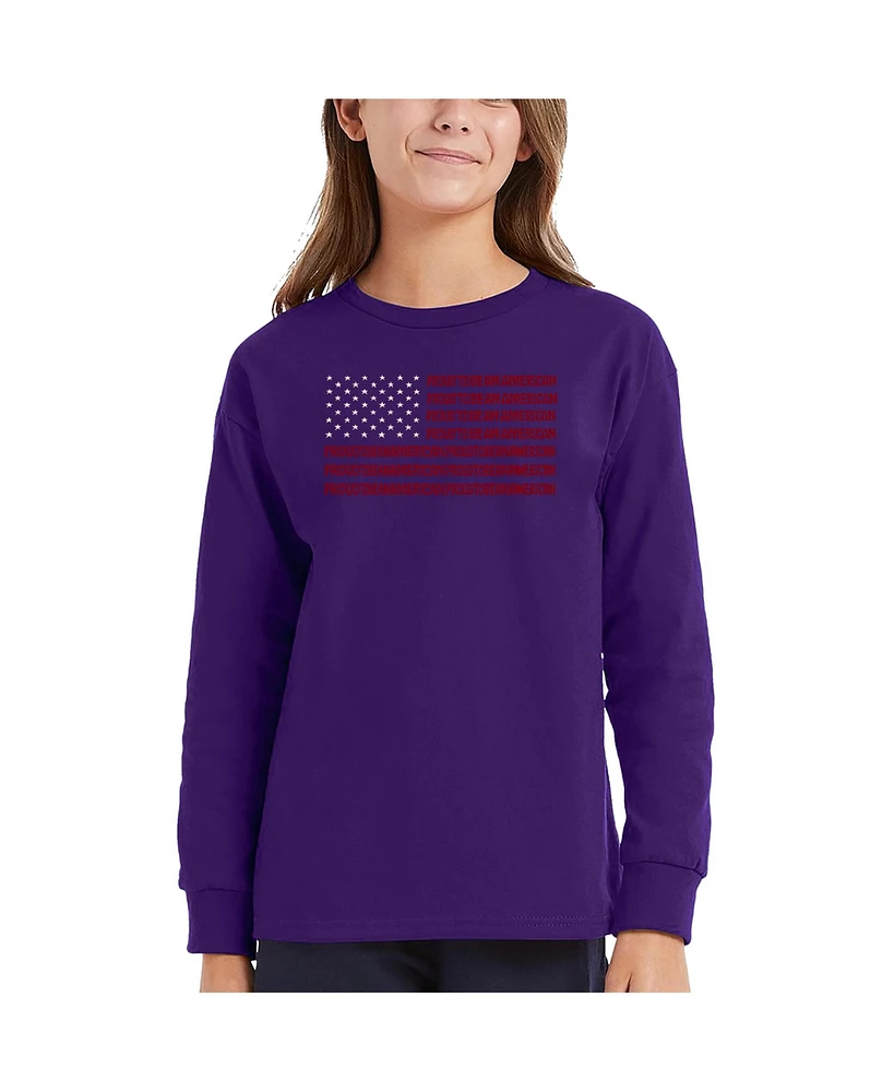 La Pop Art Girls Proud To Be An American Word Long Sleeve T-Shirt