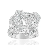 Suzy Levian Sterling Silver Cubic Zirconia Weaving Wide Band Ring