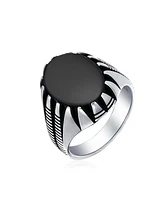 Bling Jewelry Biker Animal Claw Set Large Oval Cabochon Signet Statement Western Ring Oxidized Silver