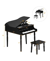 30-Key Wood Toy Kids Grand Piano with Bench & Music Rack