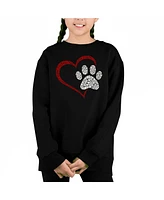 La Pop Art Girls Paw Heart Word Crewneck Sweatshirt