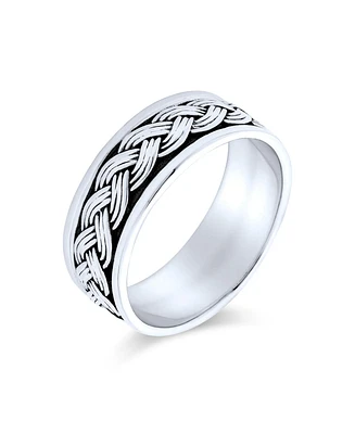 Bling Jewelry Wide Unisex Heavy Braided Wheat Weave Woven Wire Twisted Rope Cable Wedding Band Ring For Men's Women Beveled Edge Oxidized .925 Sterlin