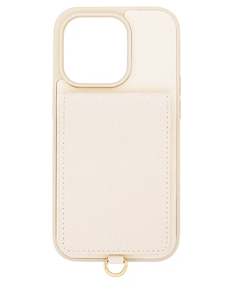 Anne Klein Women's Ivory Saffiano Leather Case designed for iPhone 15 Pro