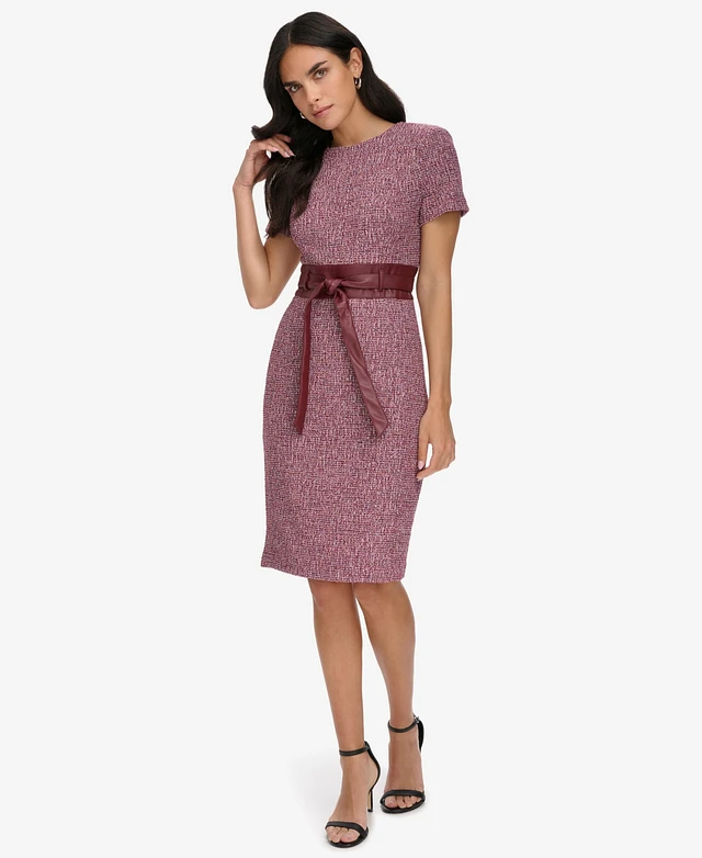 calvin klein short-sleeve belted sheath dress Calvin Klein Women's Short-Sleeve Belted Midi Dress