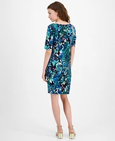 Connected Petite Printed Faux-Wrap Sheath Dress