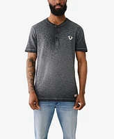 True Religion Men's Short Sleeve Dyed Embro Henley Shirt