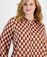 Tahari Asl Plus Size Printed Collared Button-Front Shirt