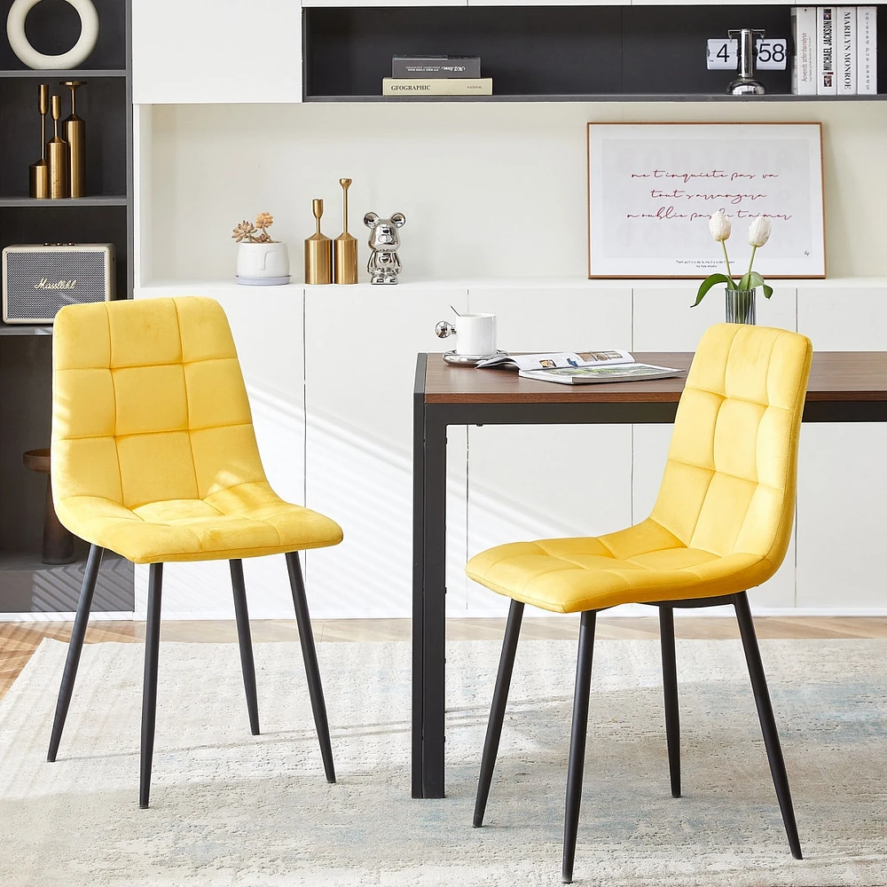 Simplie Fun Mid Century Modern Yellow Velvet Dining Chairs Set Of 2 For Kitchen, Living Room