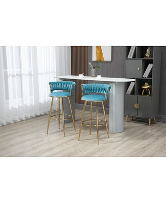 Simplie Fun Vintage Bar Stools With Back And Footrest Counter Height Bar Chairs Set of 2