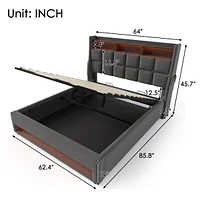 Queen Upholstered Platform Bed with Storage, Led, Usb