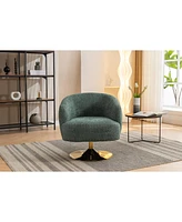 Streamdale Furniture Chenille Fabric Accent Swivel Chair With Gold Metal Round Base, Green